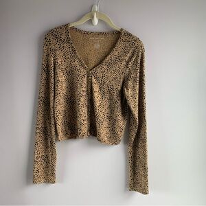 American Eagle Soft & Sexy Cardigan Leopard Print Cropped Casual Office Small